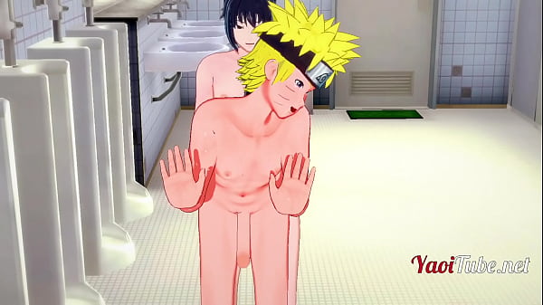 Naruto Yaoi - Naruto &amp_ Sasuke Having Sex in School'_s Restroom and cums in his mouth and ass. Bareback Anal Creampie 2/2