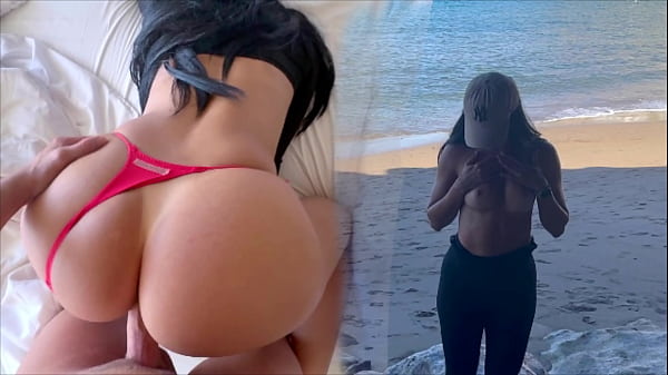 BEACH ADVENTURE: Perfect tits &amp_ big ass exposed in public and gets fucked after topless