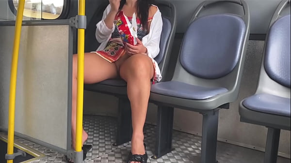 18 year old stepdaughter showing off on the bus without panties